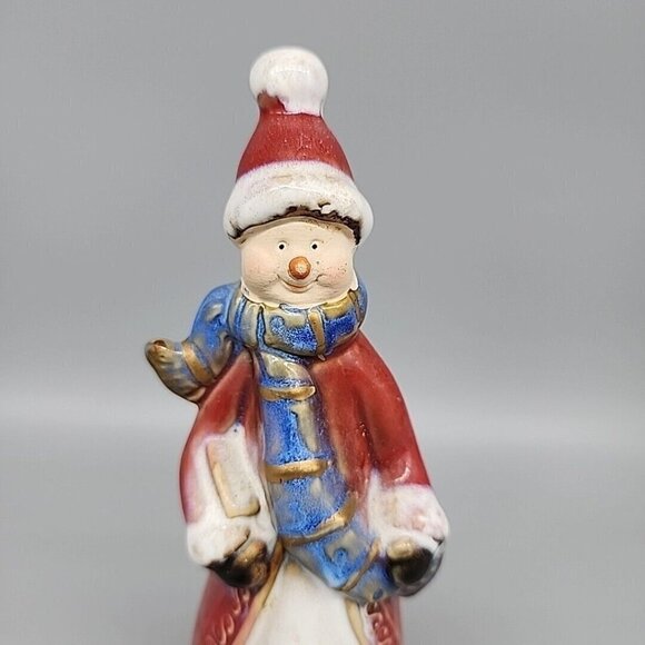 Christmas Winter Ceramic Snowman With A Cardinal Bird Glazed Shiny 8" - Picture 3 of 8